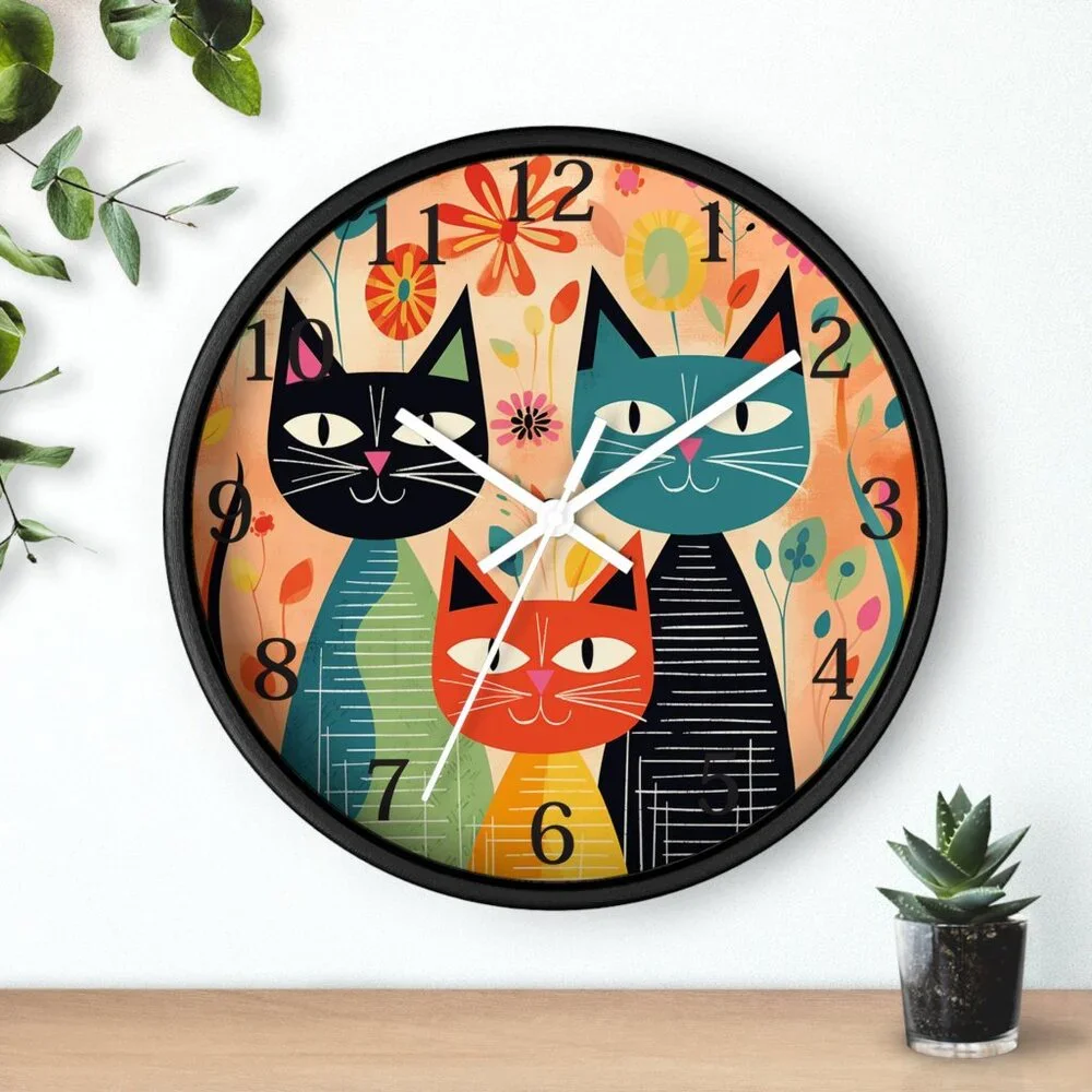 Retro Cat Clock, Vintage-Inspired Midcentury Feline Wall Clock